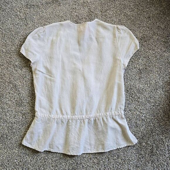 Cloth & Stone Linen Blend Top Women's Small Ivory Ruffle Sleeve V-Neck Peplum - Picture 7 of 7
